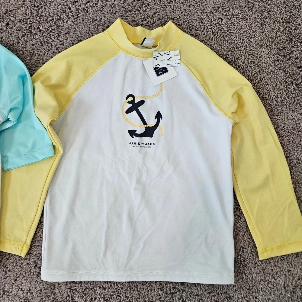 Janie and Jack Rash Guard Kids Size 5 Lot of 2 New UPF 50+ Nautical Flamingo Sun